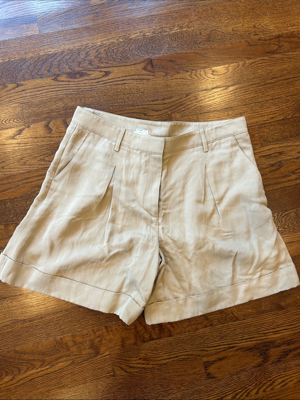 TWP High-Rise Pleated Bermuda Shorts in Cream